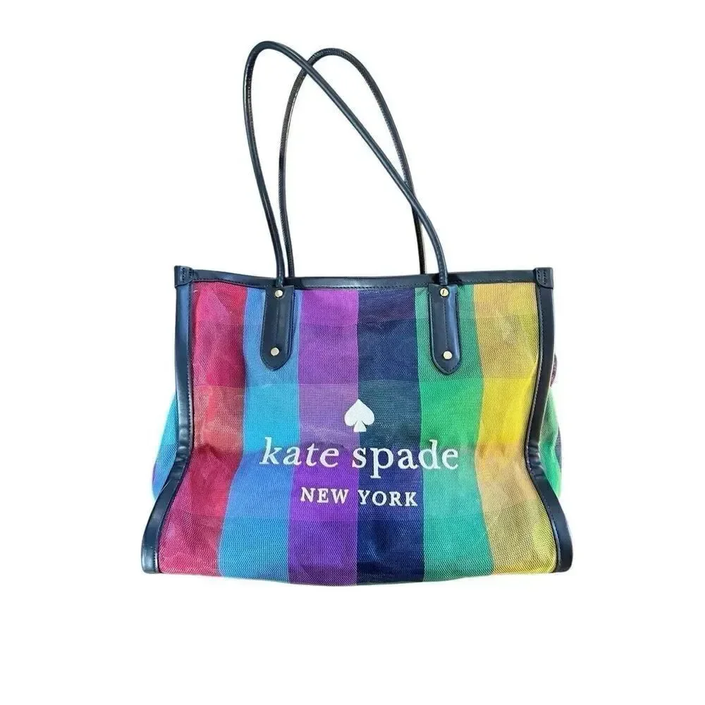 NWOT Kate Spade Ella Extra Large Rainbow Mesh Bag Tote Zip Top Embroidered Logo